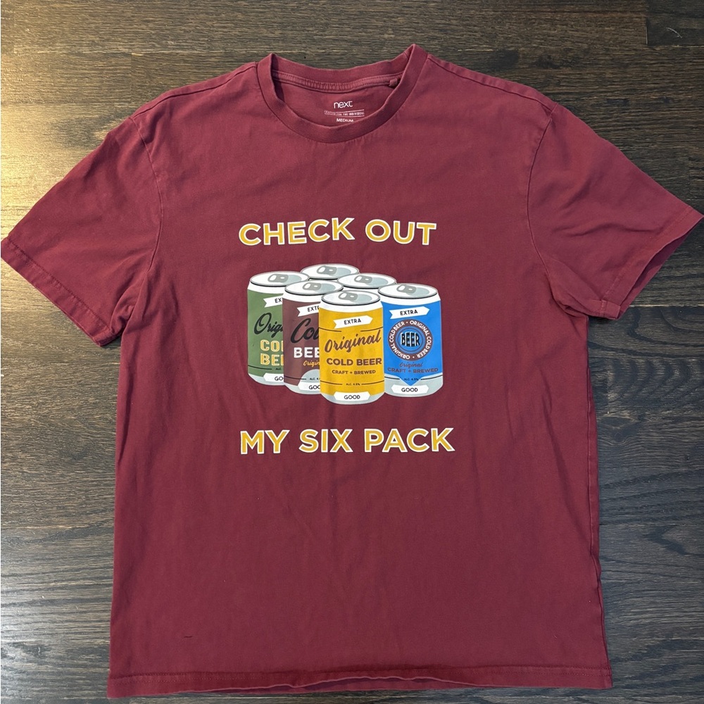 Next Men's Burgundy Ironic 'Check Out My Six Pack' Short Sleeve T-Shirt